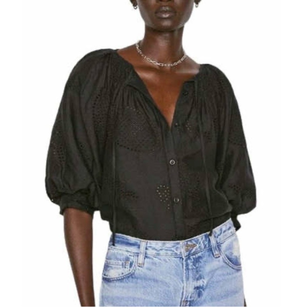 *Unavailable* FRAME Black Eyelet Puff Sleeve Cotton‎ Blouse- Cottagecore Boho M